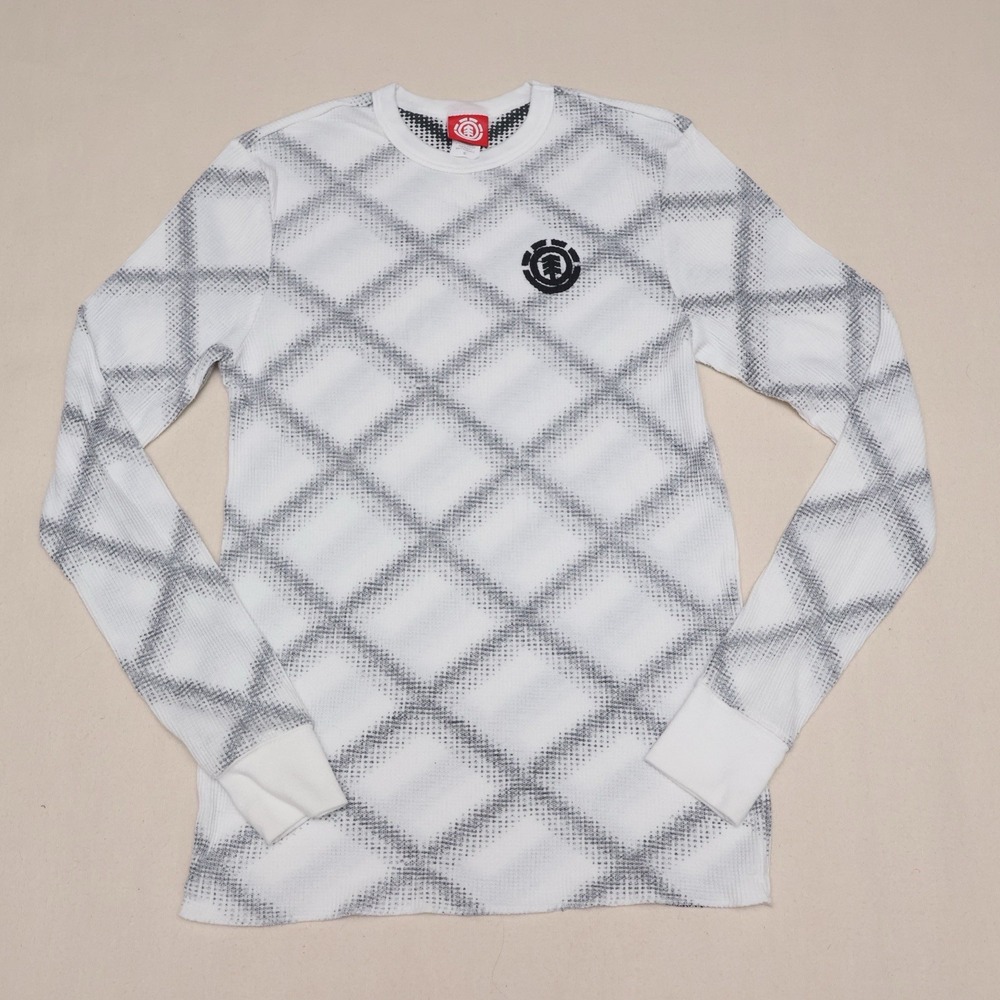 Y2K Element Thermal Shirt Mens Small White Gray Plaid Waffle Knit Skate Shirt